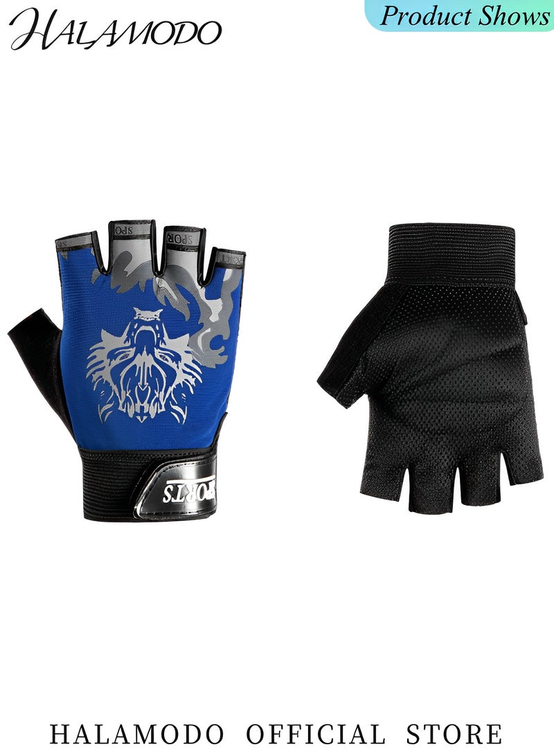HALAMODO Men's Fingerless Cycling Gloves Mittens Breathable Non-Slip Shock-Absorbing Riding Bike Gloves Fishing Bicycle Roller Skating Hunting Climbing Half Finger Outdoor Sports Gloves  - Image 3