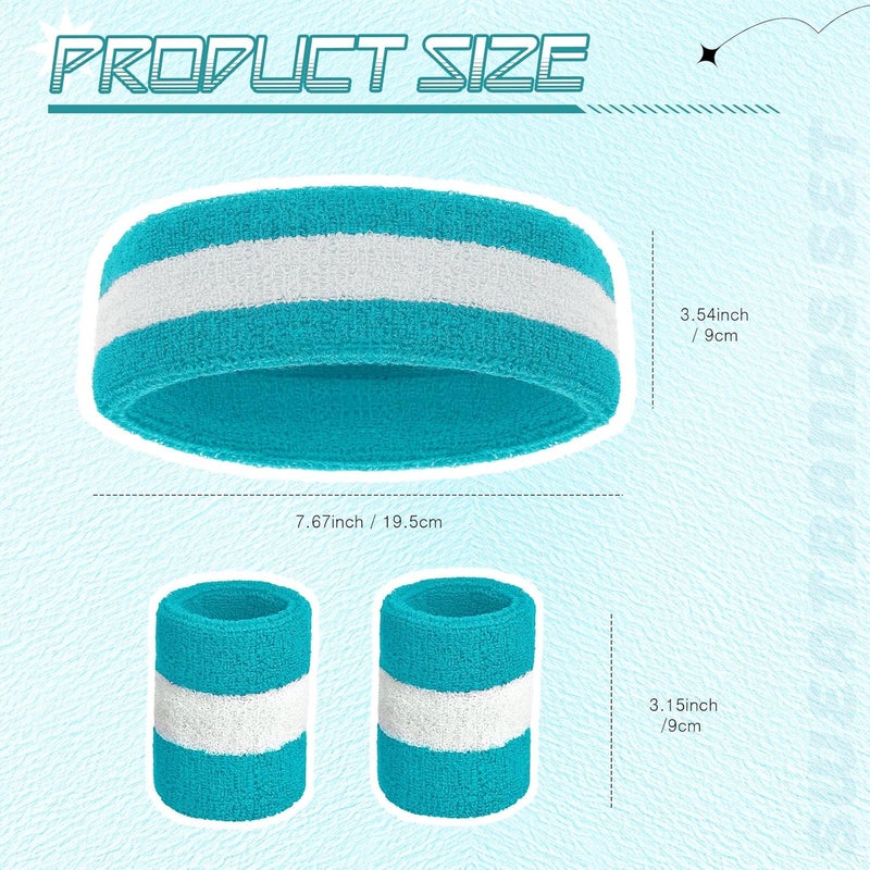 Bememo 6 Pcs Neon Sweatbands Set for Men Women 80s Tennis Striped Headband Sports Wristband Set Costumes Glow Cosplay Party - Image 3