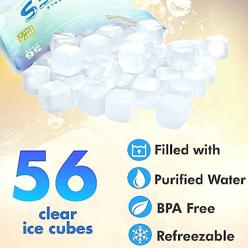 Urban Essentials Reusable Ice Cubes - Quick Freeze Clear Plastic Square Ice cubes With Resealable Bag Clear Cubes Pack Of 56 - Image 4
