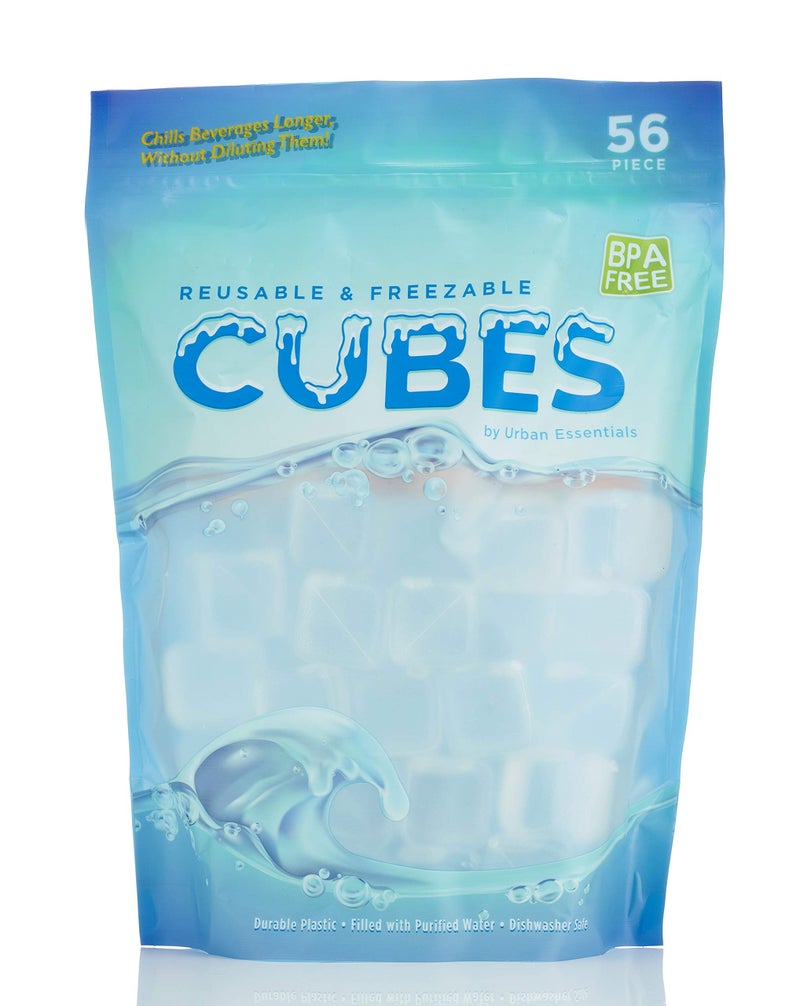 Urban Essentials Reusable Ice Cubes - Quick Freeze Clear Plastic Square Ice cubes With Resealable Bag Clear Cubes Pack Of 56 - Image 5