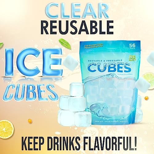 Urban Essentials Reusable Ice Cubes - Quick Freeze Clear Plastic Square Ice cubes With Resealable Bag Clear Cubes Pack Of 56 - Image 2