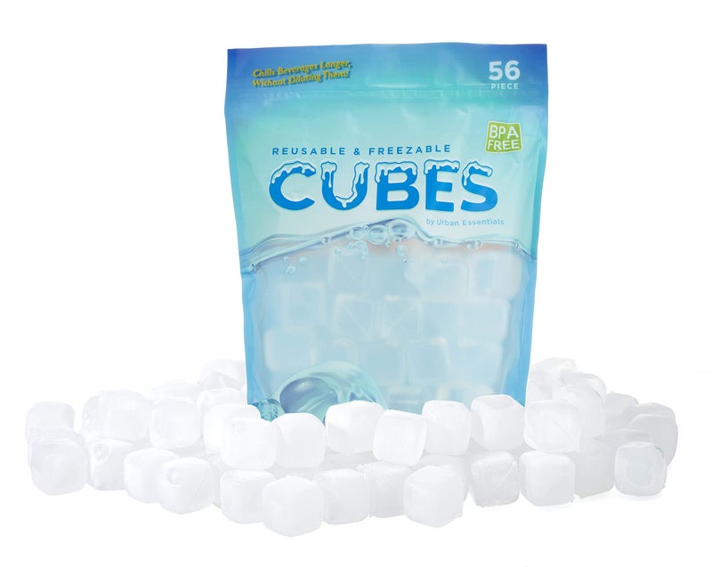 Urban Essentials Reusable Ice Cubes - Quick Freeze Clear Plastic Square Ice cubes With Resealable Bag Clear Cubes Pack Of 56 - Image 1