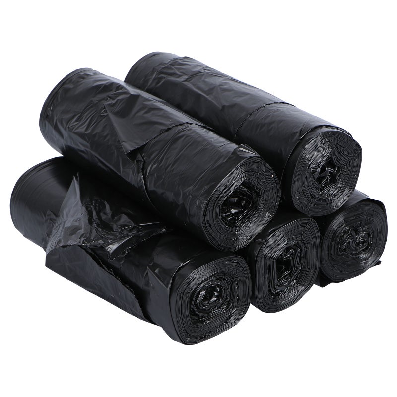 5 Rolls Portable Garbage Rubbish Trash Bags With Handle for Home Office Kitchen (Black) - Image 1