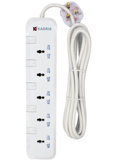 KADRIS Power Strips CG7005 Heavy Duty Extension Cord with 5 way Outlets with switches, Charging Socket with 4 meter Heat resistant  Extension Cord (White)  - Image 1