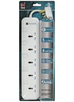KADRIS Power Strips CG7005 Heavy Duty Extension Cord with 5 way Outlets with switches, Charging Socket with 4 meter Heat resistant  Extension Cord (White)  - Image 3