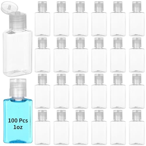 Lnrueg 100 Pcs 1 oz Travel Bottles Hand Sanitizer Bottle Mini Clear Bottles with Flip Caps Portable Empty Refillable Containers for Shower Gel Face Creams Body LotionsClear - Image 1