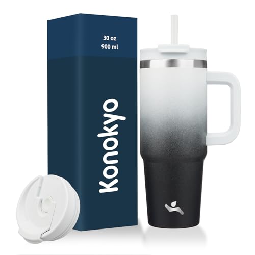 Konokyo 30 oz Tumbler with Handle and 2 Straws,2 in 1 Lid Insulated Water Bottle Stainless Steel Travel Coffee Mug,Day Night - Image 1