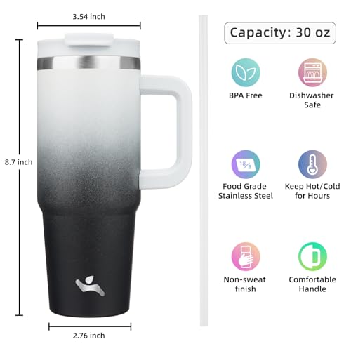 Konokyo 30 oz Tumbler with Handle and 2 Straws,2 in 1 Lid Insulated Water Bottle Stainless Steel Travel Coffee Mug,Day Night - Image 4