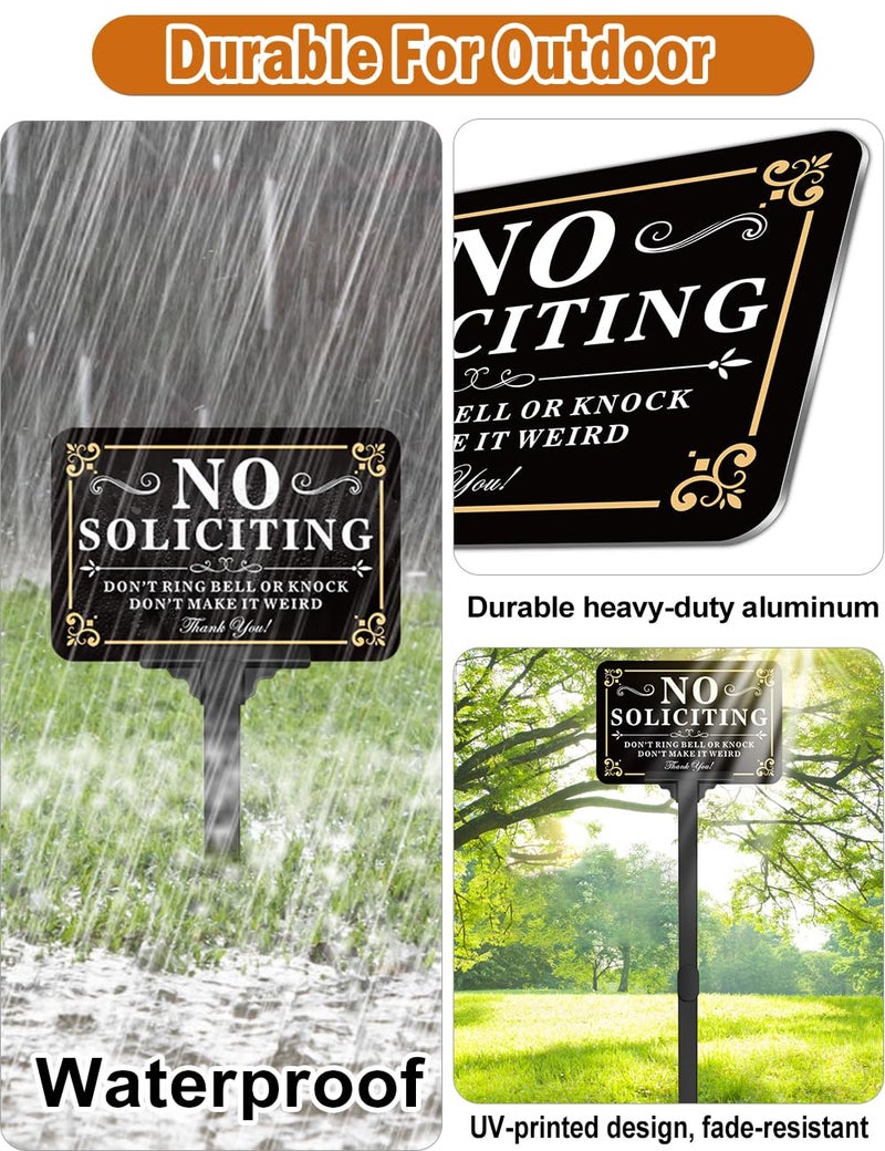 Multiwins No Soliciting Sign for House with Stake - Adjustable Height - 12 x 8 Inch/37 Inch High - 50-mil Thick Aluminum -Metal No Soliciting Yard Sign for Home/Front Door and Business (Rectangle-Gold-01) - Image 5