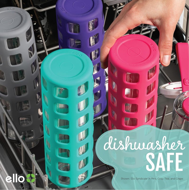 Ello Syndicate 20oz Reusable Glass Water Bottle with One-Touch Leak Proof Flip Lid, Protective Non-Slip Silicone Sleeve, Carry Loop for Coffee, Tea and Water, BPA-free, Dishwasher Safe, Alligator - Image 5