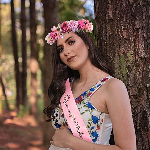 Ulfanit Girls Baby Shower Decoration - Adjustable Flower Crown Tiara and Growing A Princess Sash, Daddy Pin, Pink Party Gift Favors for Expectant Mom Dad Parents - Image 2