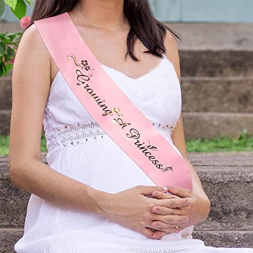 Ulfanit Girls Baby Shower Decoration - Adjustable Flower Crown Tiara and Growing A Princess Sash, Daddy Pin, Pink Party Gift Favors for Expectant Mom Dad Parents - Image 3