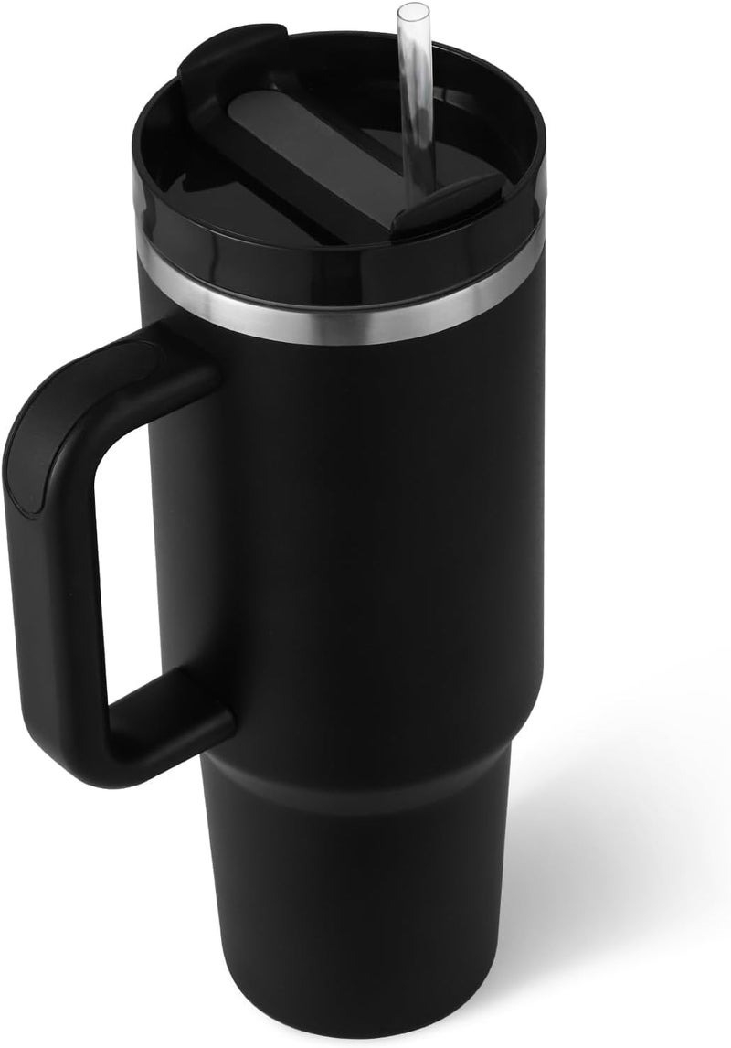 DEBIRE Tumbler with Lid Straw 1200ml Leakproof DoubleWalled Travel Mug Vacuum Sealed Thermal Cup for Hot Cold Drinks Reusable Coffee Mug BlackGrey Assorted Color - Image 1