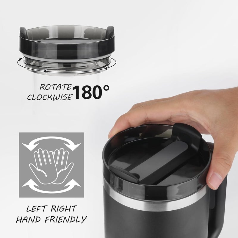DEBIRE Tumbler with Lid Straw 1200ml Leakproof DoubleWalled Travel Mug Vacuum Sealed Thermal Cup for Hot Cold Drinks Reusable Coffee Mug BlackGrey Assorted Color - Image 2