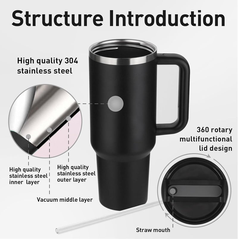 DEBIRE Tumbler with Lid Straw 1200ml Leakproof DoubleWalled Travel Mug Vacuum Sealed Thermal Cup for Hot Cold Drinks Reusable Coffee Mug BlackGrey Assorted Color - Image 3