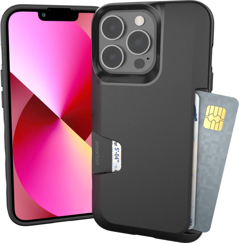 SmartishÂ® iPhone 13 Pro Wallet Case - Wallet Slayer Vol. 1 [Slim + Protective] Credit Card Holder - Drop Tested Hidden Card Slot Cover Compatible with Apple iPhone 13 Pro - Black Tie Affair - Image 1