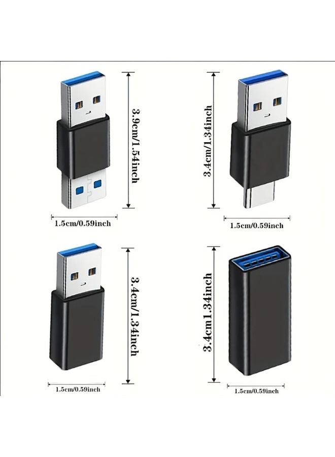 4pcs USB 3 0 Adapter Kit Black Female Male Type C Converter Connector - Image 3