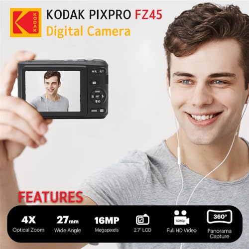 Photo4Less كاميرا Kodak PIXPRO FZ45 الرقمية + حقيبة كاميرا نقطة وتصوير + بطاقة ذاكرة Sandisk 128GB SDXC - Image 4