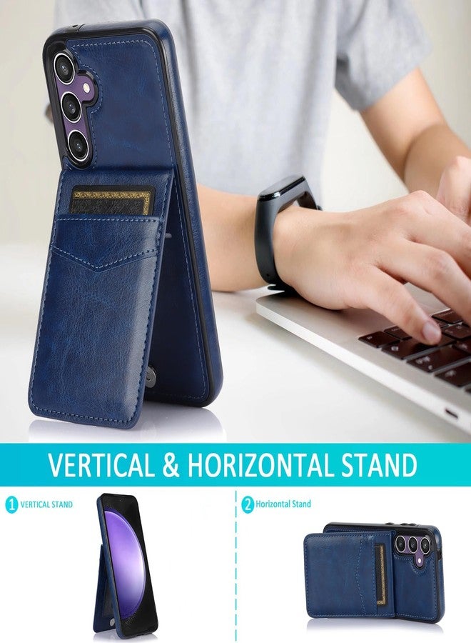 أسو ويش جراب هاتف Asuwish لهاتف سامسونج جالاكسي S23 FE 5G مع واقي شاشة من الزجاج المقوى، وحامل بطاقات ائتمان، وغطاء محفظة، وحامل، وإكسسوارات جلدية للهواتف المحمولة، S23FE5G، S23FE 23S G5، أزرق، للنساء والرجال - Image 3