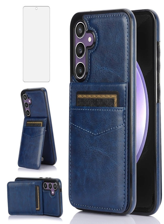 أسو ويش جراب هاتف Asuwish لهاتف سامسونج جالاكسي S23 FE 5G مع واقي شاشة من الزجاج المقوى، وحامل بطاقات ائتمان، وغطاء محفظة، وحامل، وإكسسوارات جلدية للهواتف المحمولة، S23FE5G، S23FE 23S G5، أزرق، للنساء والرجال - Image 1
