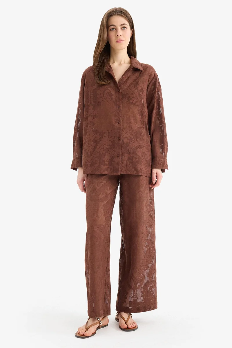 ديفاكتو Fall in Love Regular Fit Lace Detailed Beach Shirt
