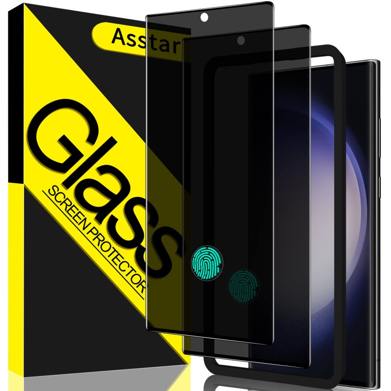 Asstar [2 Pack Samsung Galaxy S23 Ultra Privacy Screen Protector,Support Fingerprint Unlock Screen Protector,9H Tempered Glass Film Screen Protector - Image 1
