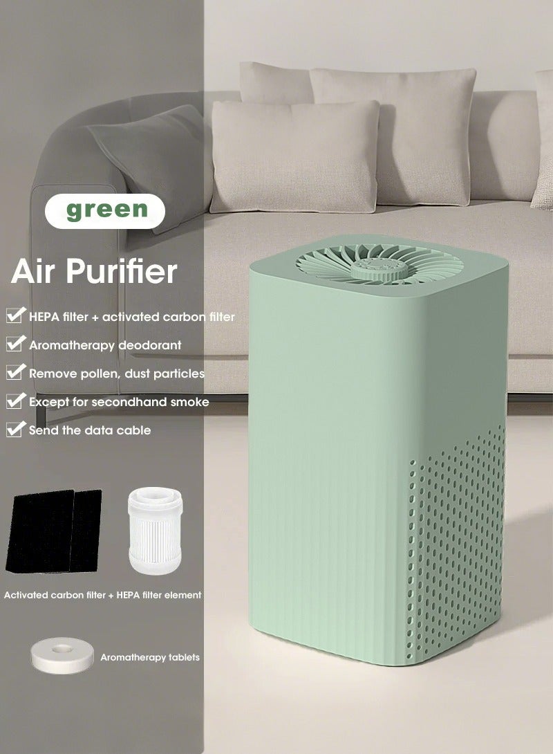 DeXin Air Purifier – HEPA + Activated Carbon Filter, Formaldehyde Removal, Aromatherapy, USB Powered for Home/Car (Green)  - Image 1
