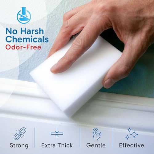 Oh My Clean (40 Pack) Extra Large Eraser Sponge - Extra Thick, Long Lasting, Premium Melamine Sponges in Bulk - Multi Surface Power Scrubber Foam Cleaning Pads - Bathtub, Floor, Baseboard, Bathroom, Wall Cleaner - Image 4