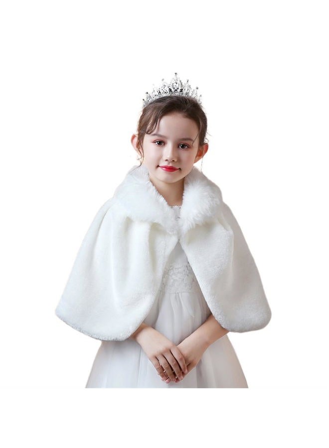 SK Studio Girls Faux Fur Wraps Shawl Girl Bolero Shrug Princess Cape Party Dress Up Jacket, White, White, 8-10 Years - Image 1