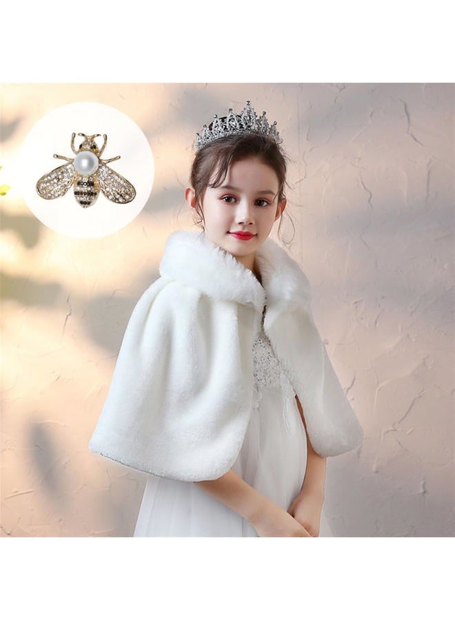 SK Studio Girls Faux Fur Wraps Shawl Girl Bolero Shrug Princess Cape Party Dress Up Jacket, White, White, 8-10 Years - Image 2