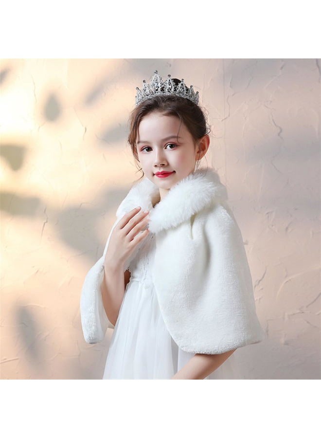 SK Studio Girls Faux Fur Wraps Shawl Girl Bolero Shrug Princess Cape Party Dress Up Jacket, White, White, 8-10 Years - Image 3