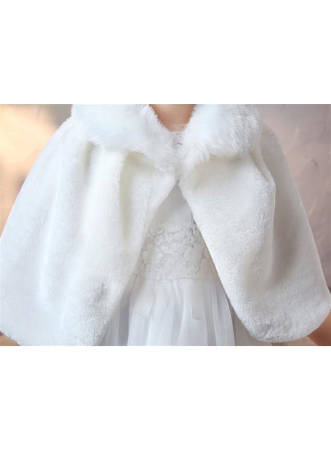SK Studio Girls Faux Fur Wraps Shawl Girl Bolero Shrug Princess Cape Party Dress Up Jacket, White, White, 8-10 Years - Image 5