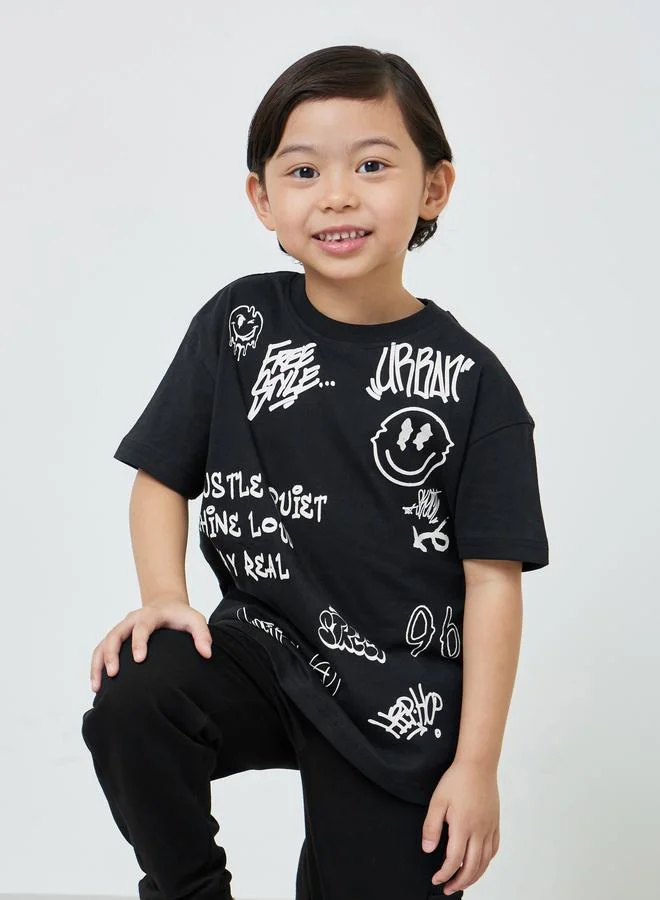 Styli Boys Graffiti Print Oversized T-Shirt