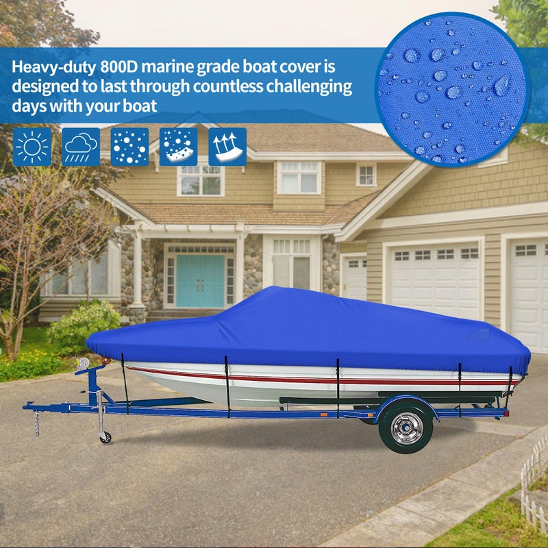 iCOVER Trailerable Boat Cover- 17'-19' 800D Water Proof Heavy Duty, Fits V-Hull, Fish&Ski, Pro-Style, Fishing, Utiltiy, Runabout, Bass Boats, up to 17ft-19ft Long and 96" Wide - Image 3