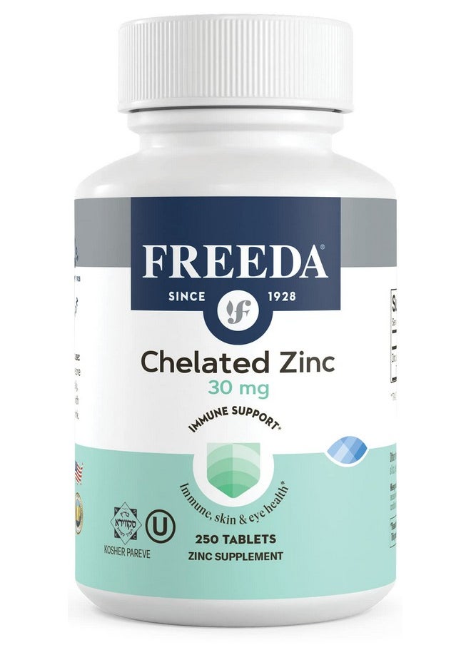 Freeda Chelated Zinc Supplement Kosher 30 Mg Zinc Chelate Zinc Tablets As Albion Traacs Zinc Bisglycinate Zinc Chelated For Adults Pure Zinc 30Mg Zinc For Men & Women (250 Tiny Tablets)  - Image 1