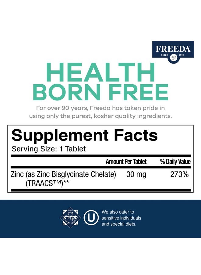 Freeda Chelated Zinc Supplement Kosher 30 Mg Zinc Chelate Zinc Tablets As Albion Traacs Zinc Bisglycinate Zinc Chelated For Adults Pure Zinc 30Mg Zinc For Men & Women (250 Tiny Tablets)  - Image 4