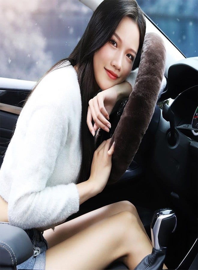 OGLAND Natural Fur Wool Sheepskin car Steering Wheel Cover,Protector for Universal Steering Wheel 35CM-42CM, Anti-Slip,Comforting and Luxurious, Soft Texture (Teak) - Image 2