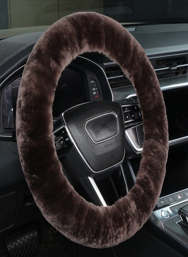 OGLAND Natural Fur Wool Sheepskin car Steering Wheel Cover,Protector for Universal Steering Wheel 35CM-42CM, Anti-Slip,Comforting and Luxurious, Soft Texture (Teak) - Image 1