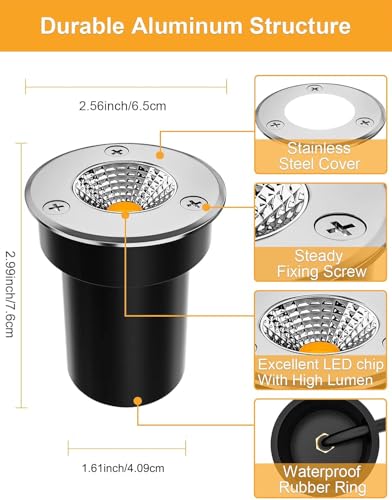ZUCKEO Low Voltage Landscape Lights LED Well Lights 3W 12V-24V in Ground Light IP67 Waterproof Outdoor Low Voltage Landscape Lighting for Floor Driveway Deck Step Garden (8 Pack Warm White) - Image 4