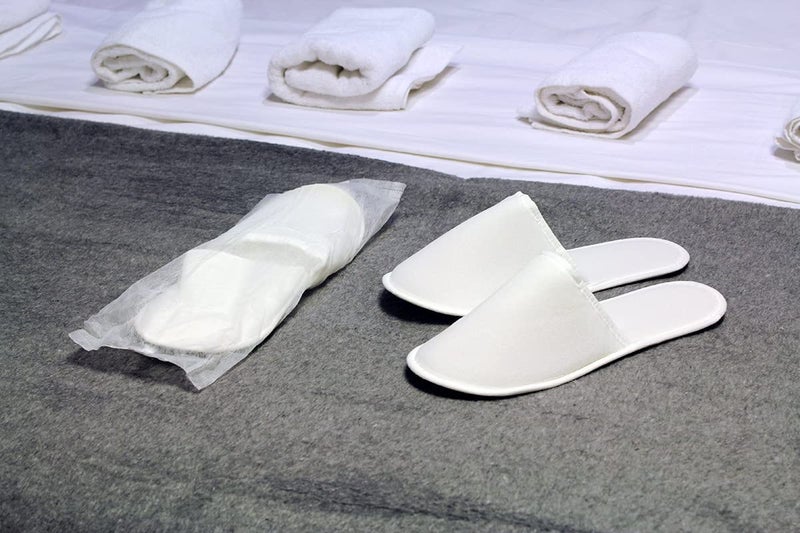 CHOCHILI 10 Pairs Fabric Packed Economy Disposable Hotel Slippers for Airbnb Spa Salon Party Wedding Guests - Fits up to Adult US Men Size 10 & Women Size 11, White - Image 3
