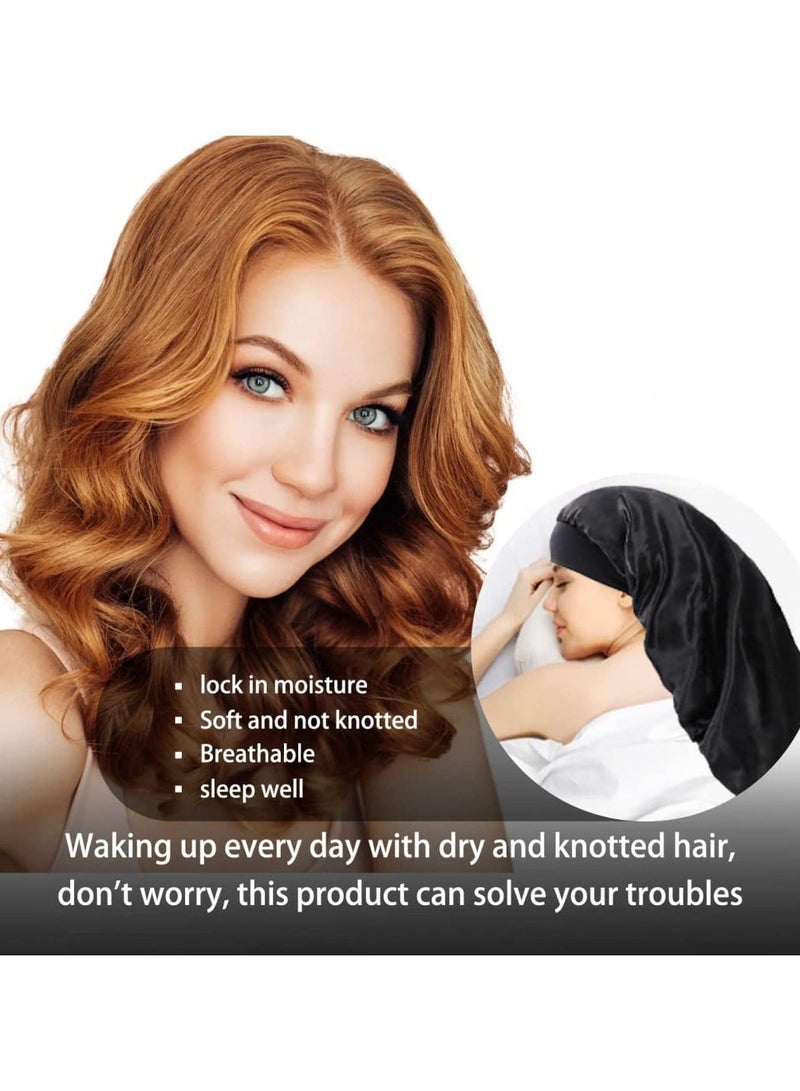 قطعتان من قبعة الساتان الطويلة للنساء، قبعة نوم حريرية، قبعة نوم ليلية بشريط مطاطي ناعم، قبعة ضفائر حريرية بشريط عريض، قبعة نوم ليلية بضفائر طويلة، غطاء رأس للشعر الطبيعي والشعر المجعد - Image 3