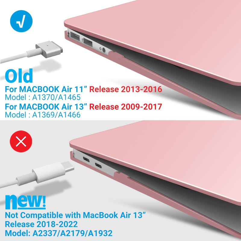 IBENZER Compatible with Old Version MacBook Air 13 Inch Case (2010-2017 Release). Models: A1466 / A1369, Plastic Hard Shell Case with Keyboard Cover for Mac Air 13, Rose Quartz, A1301RQ+1 - Image 4