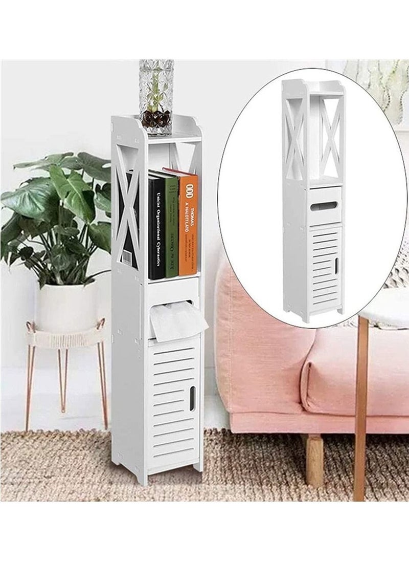 Corner Storage Floor Bathroom Cabinet With Door And Shelve White