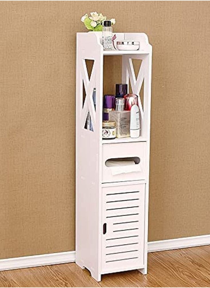 Corner Storage Floor Bathroom Cabinet With Door And Shelve White