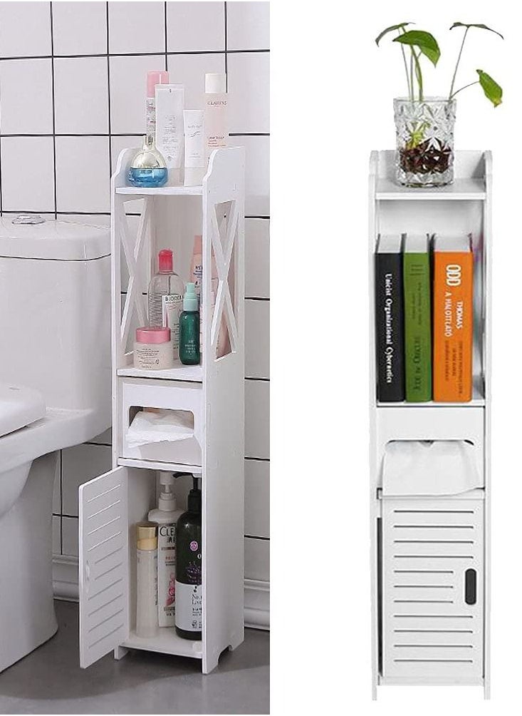 Corner Storage Floor Bathroom Cabinet With Door And Shelve White