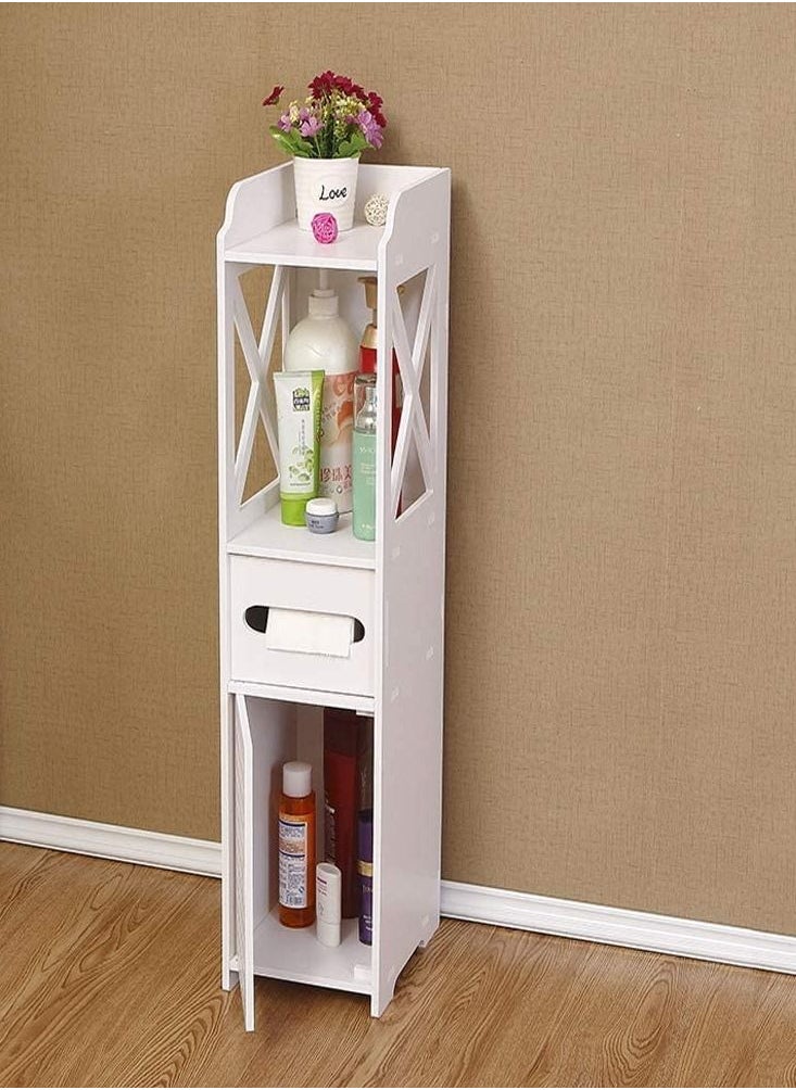 Corner Storage Floor Bathroom Cabinet With Door And Shelve White