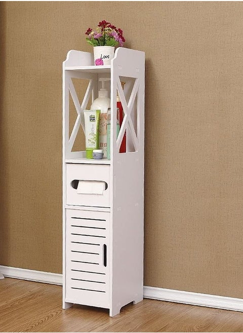 Corner Storage Floor Bathroom Cabinet With Door And Shelve White
