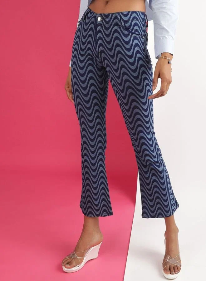 Women Bootcut Laser Print High Rise Jeans