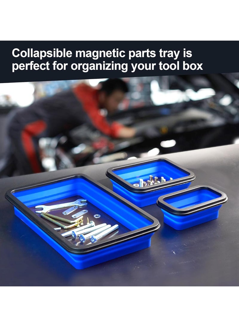 Generic Collapsible Magnetic Parts Tray Set - 3 Different Size Tool Trays for Screw Bolts Nuts Washers Pins and Other Small Metal Parts Mechanic Tool Gifts for Men  - Image 3