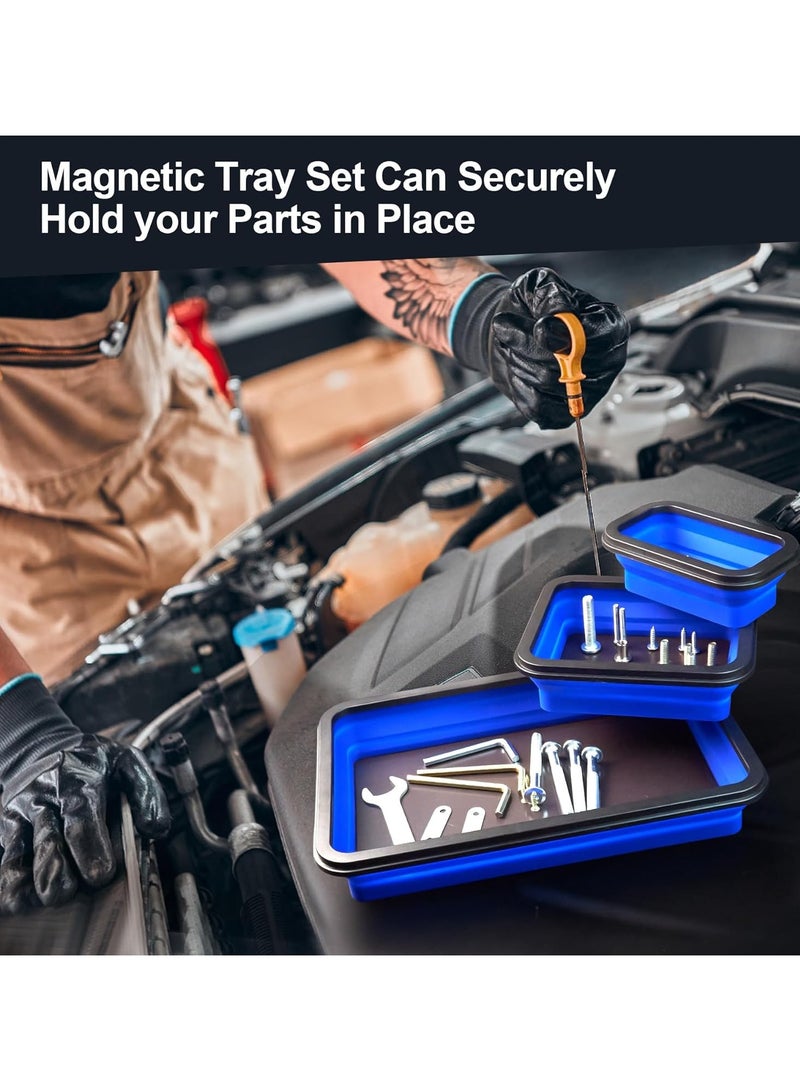 Generic Collapsible Magnetic Parts Tray Set - 3 Different Size Tool Trays for Screw Bolts Nuts Washers Pins and Other Small Metal Parts Mechanic Tool Gifts for Men  - Image 4